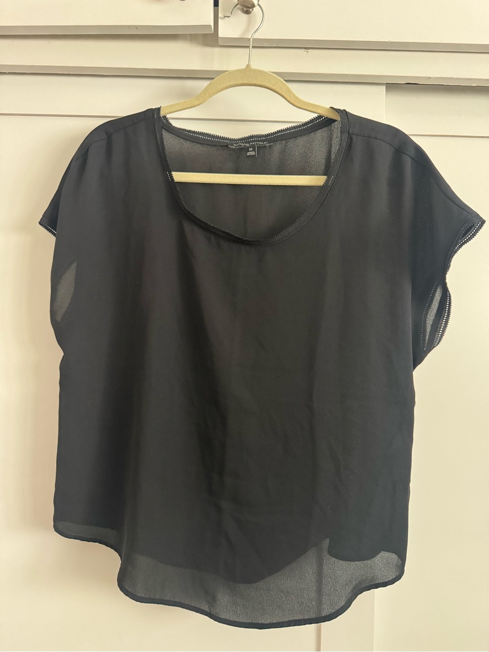 Banana Republic Women's Black Short Sleeve Sheer Blouse